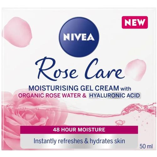 Nivea Moisture Day Cream Rose Care with Organic Rose Water and Hyaluronic Acid Κρέμα Ημέρας 48ωρης Ενυδάτωσης με Οργανικό Ροδόνερο & Υαλουρονικό Οξύ 50ml